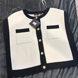 Mark New York Andrew Marc Colorblock Knit Vest NWT Cream Black Gold‎ Buttons - M